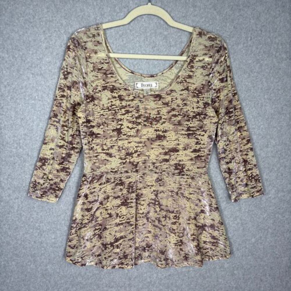 Decree Velvet Burnout Babydoll Top Large Tan Mauve Abstract Fairy Grunge Y2K‎